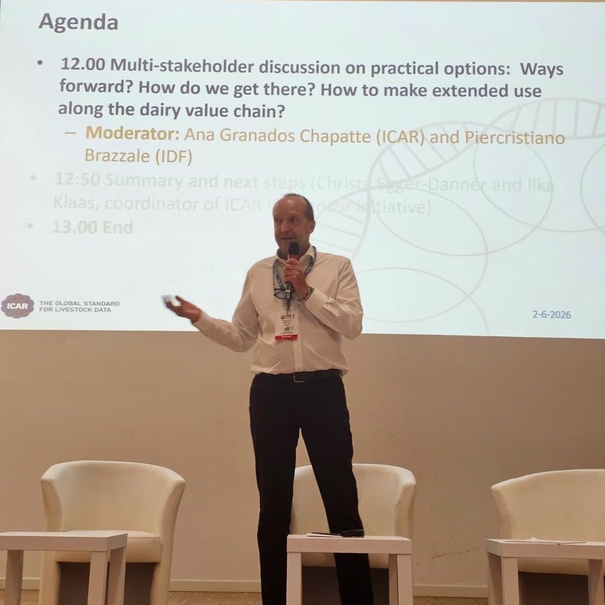 Piercristiano Brazzale presenting at the ICAR-IDF workshop in Verona on the use of sensor data for dairy cattle health and welfare.