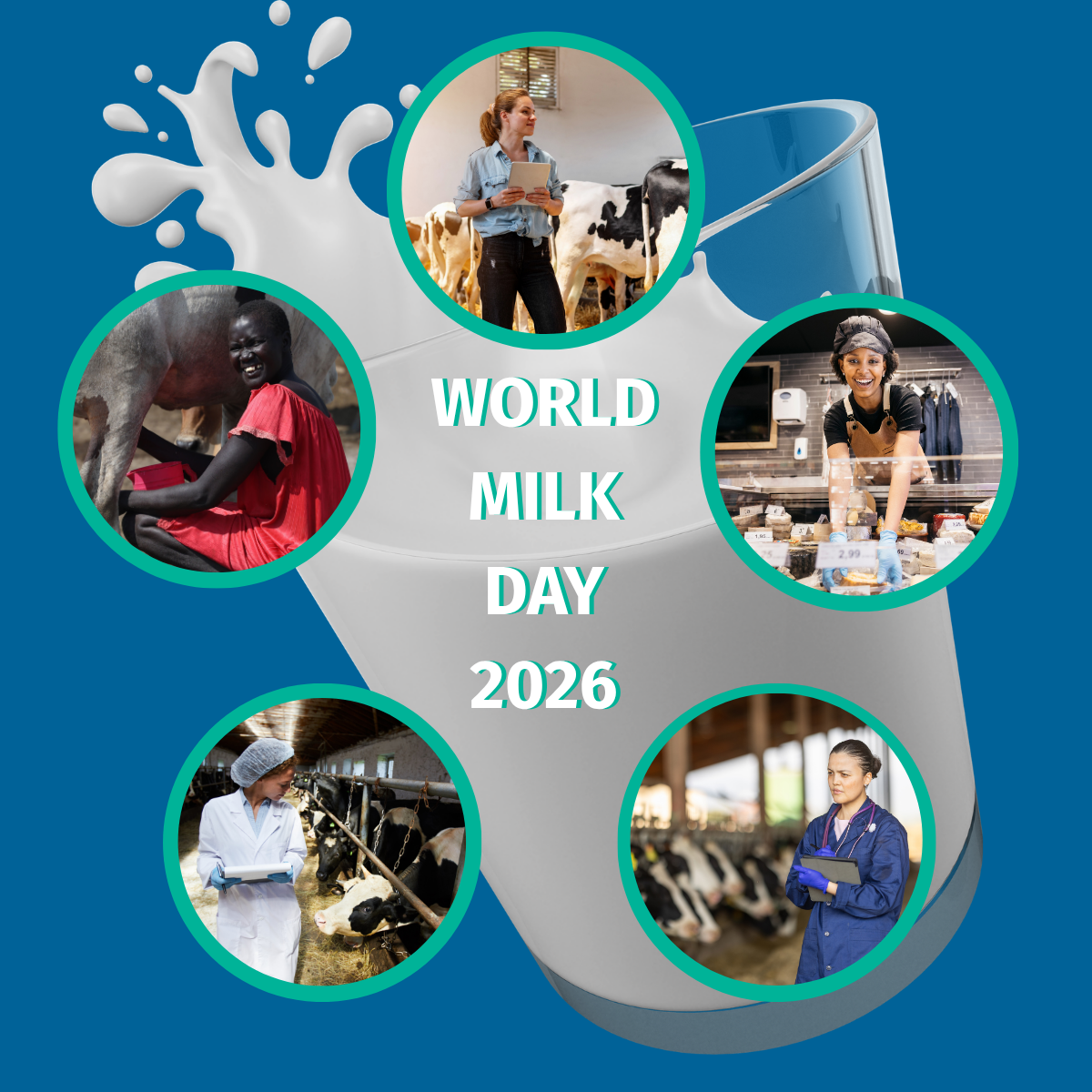 World Milk Day 2026 illustration featuring women working across the dairy sector, including farming, processing, veterinary care and science.